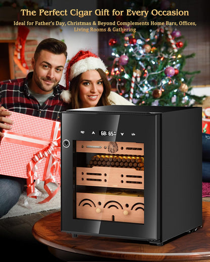 FANKAI Electric Cigar Humidor Cabinet with Temperature & Humidity Control System, 50L Cooling Cigar Fridge up to 300 Counts, Cedar Wood Shelves,Digital LED Screen,Fingerprint Safety Lock,Gift for Men
