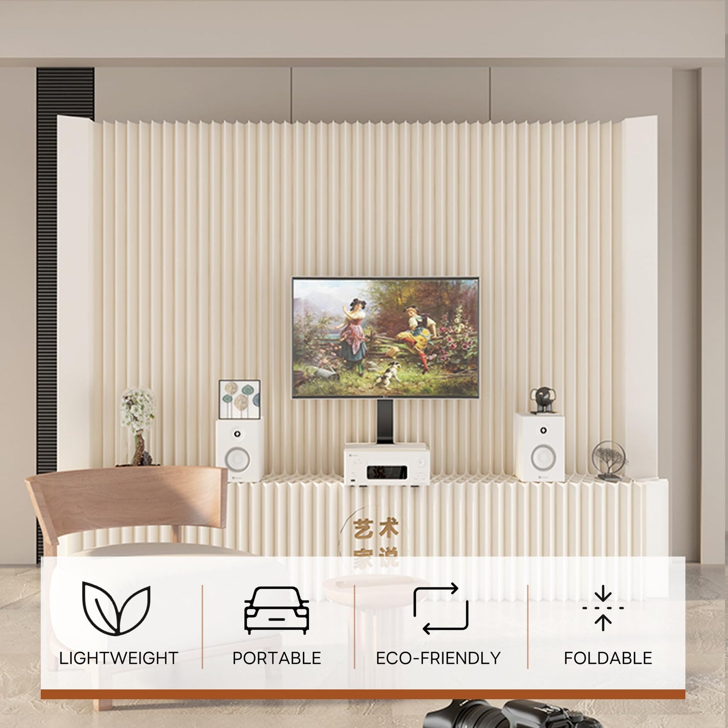 Paper Room Divider, Portable Folding Privacy Screen – Retractable Partition Wall for Home Office, Hotels, Stores, Studios, Exhibition, and Indoor Space Separation（White）