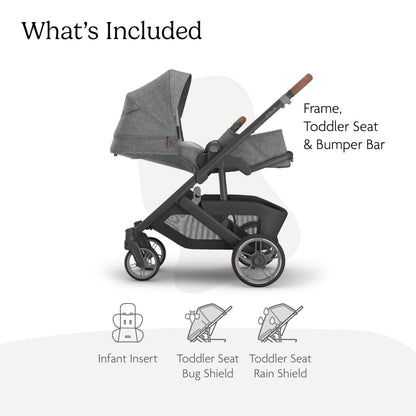 UPPAbaby Cruz V3 Stroller - from Birth + Car Seat Compatible - Full-Size, Reversible Seat - Infant Insert, Bug and Rain Shields Included - Greyson (Charcoal Mélange/Carbon Frame/Saddle Leather)