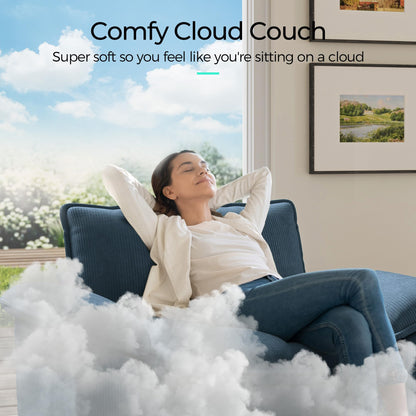 LINSY HOME Cloud Sofa Accent Chair with Ottoman Chaise Lounge Chair Indoor, Corduroy Couch Sofa Chair for Living Room Apartment Bedroom Office, Blue