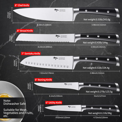 MAD SHARK Kitchen Knife Set 5 Piece,Chef Knife Set with Ergonomic Handle, Professional Ultra Sharp Kitchen Knives for High Carbon Stainless Steel Knives Set, Cooking Knives Sets with Gift Box