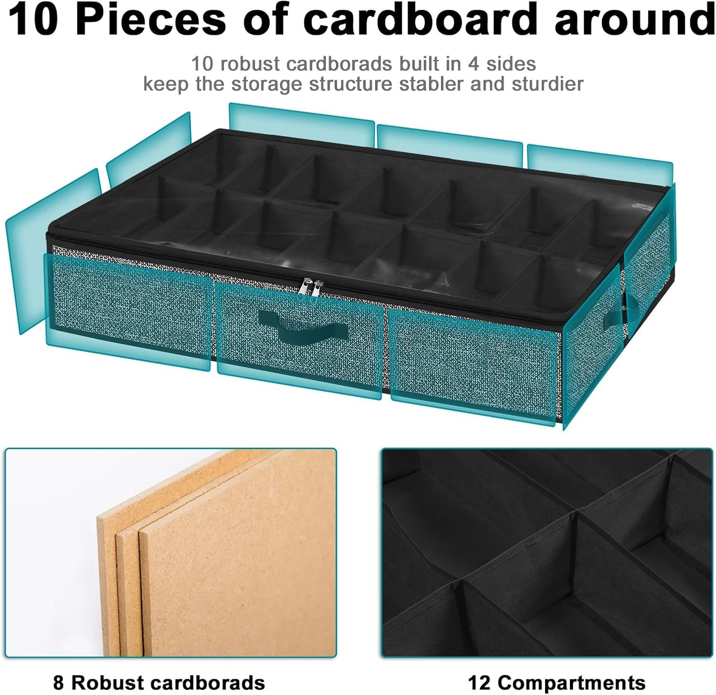 Under Bed Shoe Storage Organizer, 2 Pack for 28 Pairs, Clear Window, Foldable Shoe Rack Holder, Black