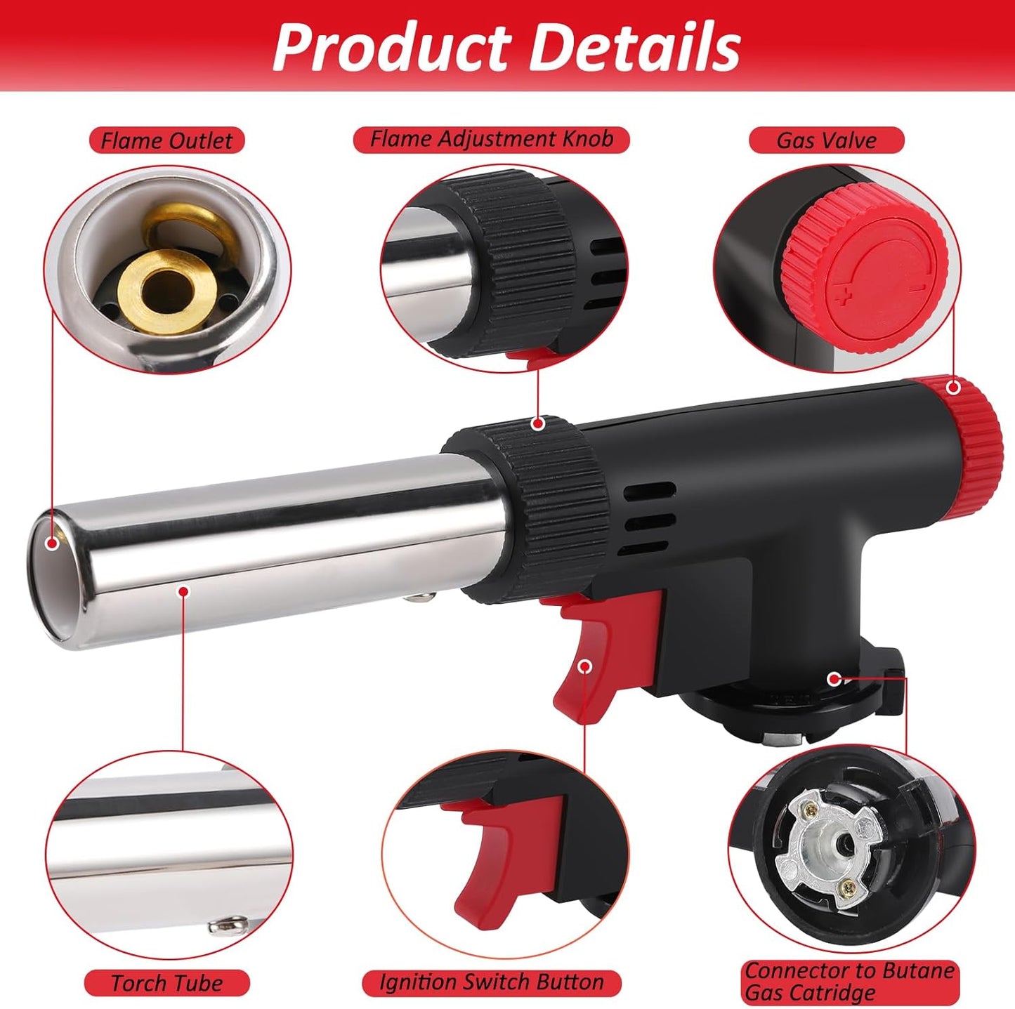 CORKAS Butane Torch Head, Professional Kitchen Cooking Torch with Adjustable Flame for Culinary & Grilling, Black (Fuel