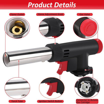 CORKAS Butane Torch Head, Professional Kitchen Cooking Torch with Adjustable Flame for Culinary & Grilling, Black (Fuel