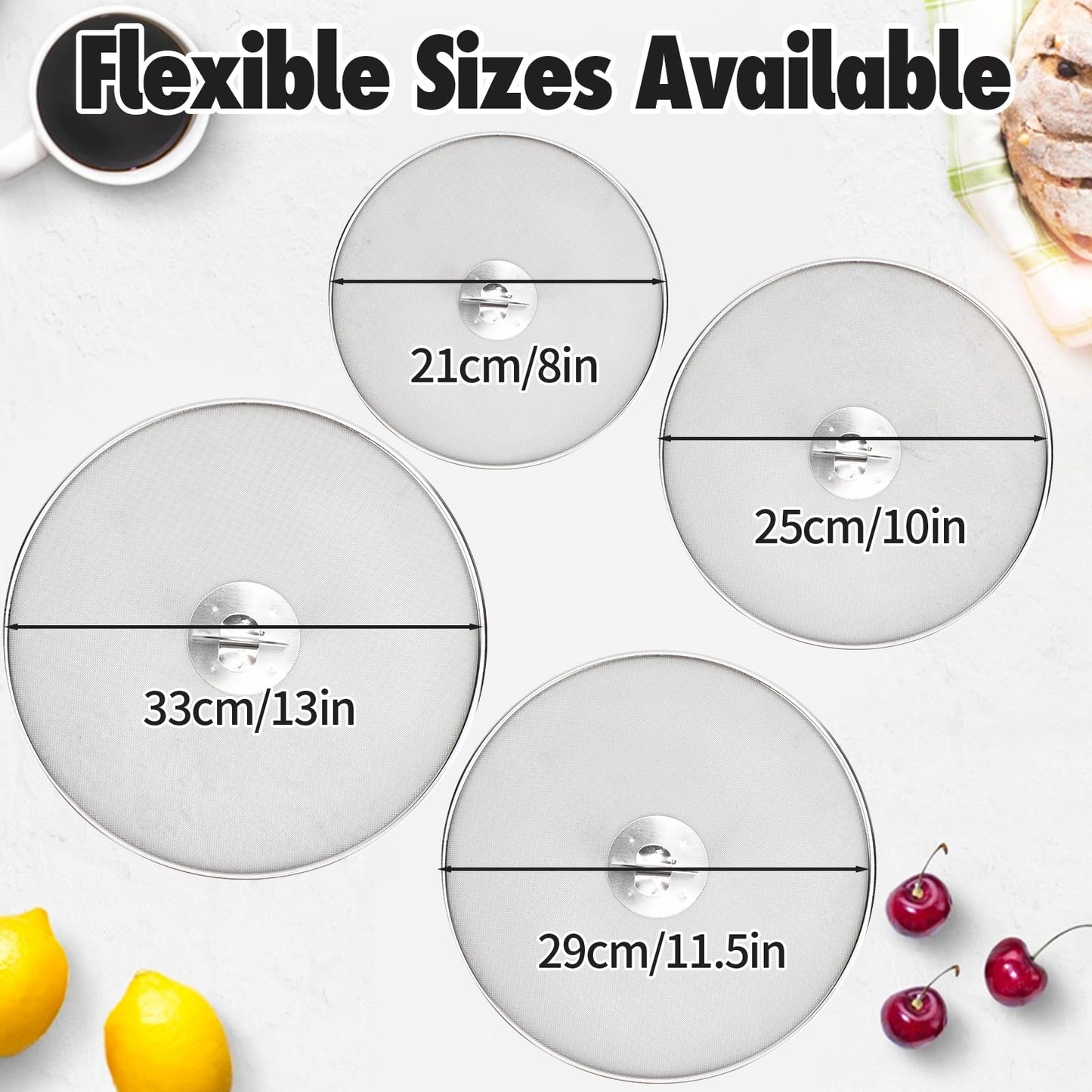 MOAMUN 4PCS Splatter Screen for Frying Pan, Stainless Steel Grease Splatter Guard, Hot Oil Splatter Screen with Foldable Knob, Ultra-Fine Mesh No Burns Keeps Kitchen Clean(8", 10", 11.5", 13")