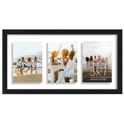 Americanflat 5x7 Picture Frame Collage with Shatter-Resistant Glass - Fits Three 5x7 Photos or use as One 10x20 Picture Frame - Signature Collection - Collage Frames with Floating Effect - Black