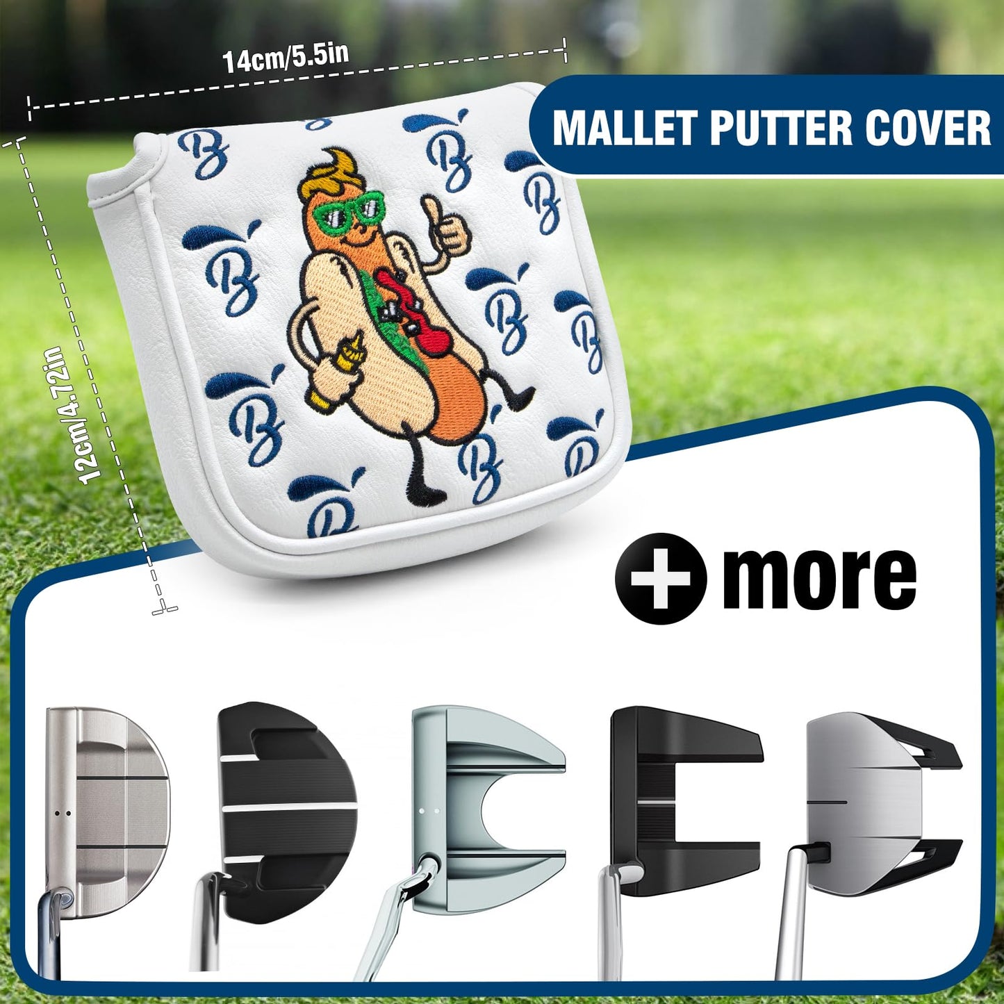 BAIRBRE Putter Covers Hotdog Mallet Putter Headcover Blade Putter Covers Leather Golf Headcover with Magnetic Golf Club Cover for All Brand (for Mallet Putter)