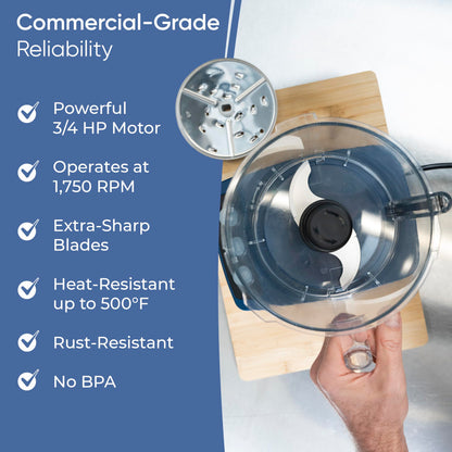 TK Tartle Commercial Food Processor - Heavy-Duty 600W Chopper, Slicer, Shredder & Blender w/Vegetable Prep Lid, Continuous Feed, 3L Mixer Bowl & Stainless Steel Blades