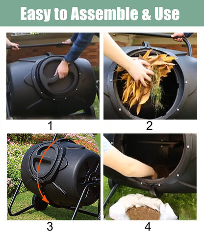 Compost Tumbler 170L - Large Outdoor Composter Bin with Wheels for Easy Movement, Perfect for Garden Yard Leaves and Kitchen Waste
