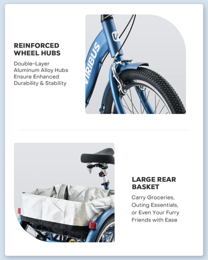 VIRIBUS Folding Tricycle for Adults, 20 inch 7 Speed Foldable Adult Tricycle for Men Seniors with Dual Chain, Folding 3 Wheel Bike with Lock, Collapsible Three Wheel Bicycle 330lb. Blue