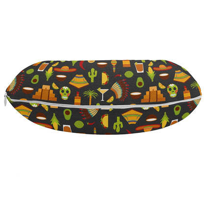 Ambesonne Mexico Travel Pillow Neck Rest, Pattern with Traditional Sombrero Tequila Taco Skull Guitar Cactus, Memory Foam Traveling Accessory for Airplane and Car, 12", Charcoal Grey