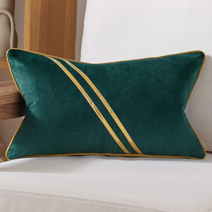 Avigers Luxury Modern Teal Gold Velvet Cushion Case, 12 x 20 Inch Striped Lines Decorative Pillow for Couch