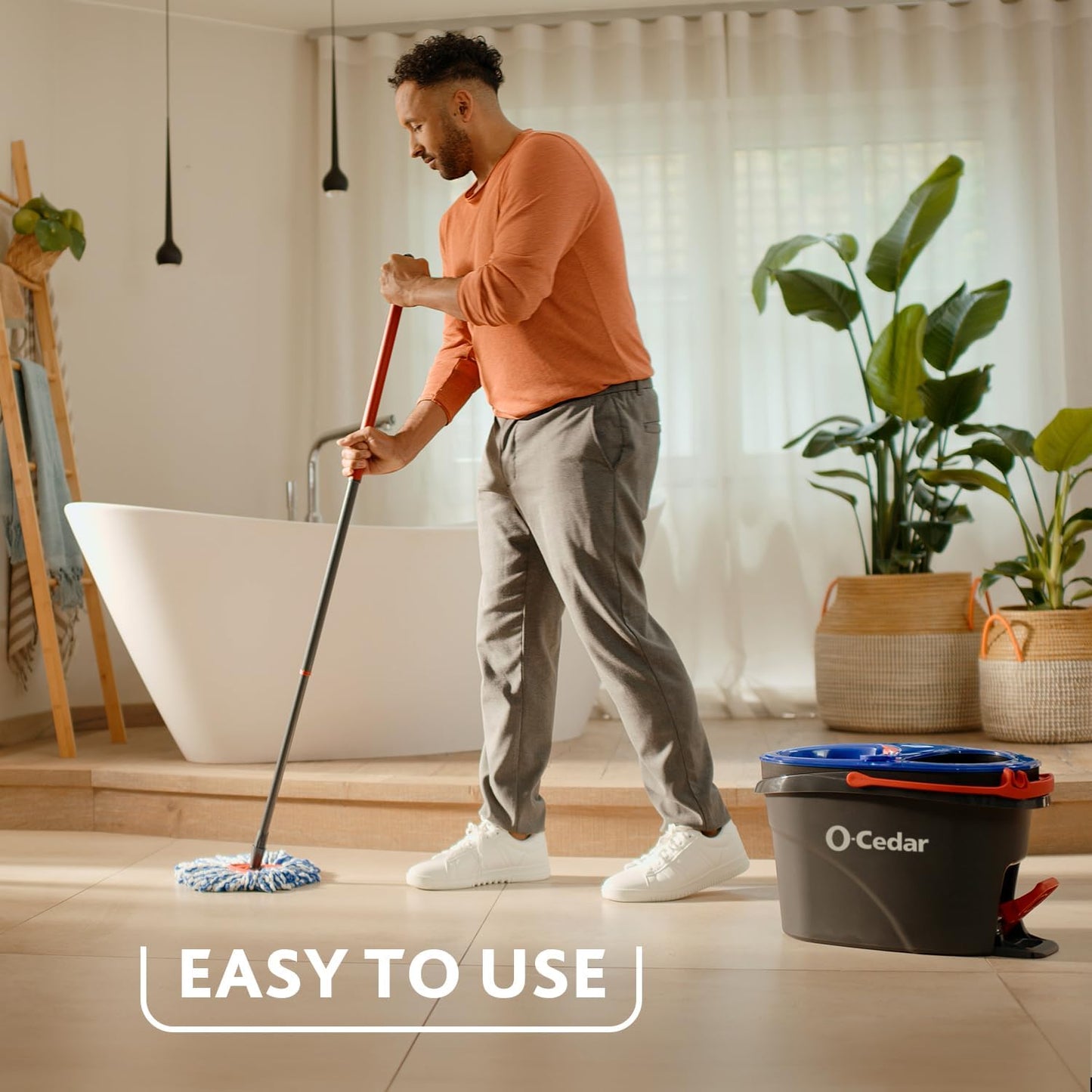 O-Cedar RinseClean Spin Mop & Bucket System - Effortless Cleaning with Water | Eliminates 99% of Bacteria
