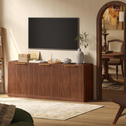Evermagin 67" Fluted Walnut Buffet Cabinet Sideboard with Storage, Large Credenza with 6 Doors, Wood Mid Century Modern Sideboard for Kitchen and Living Room (67" W*31.5" H*15.7" D)