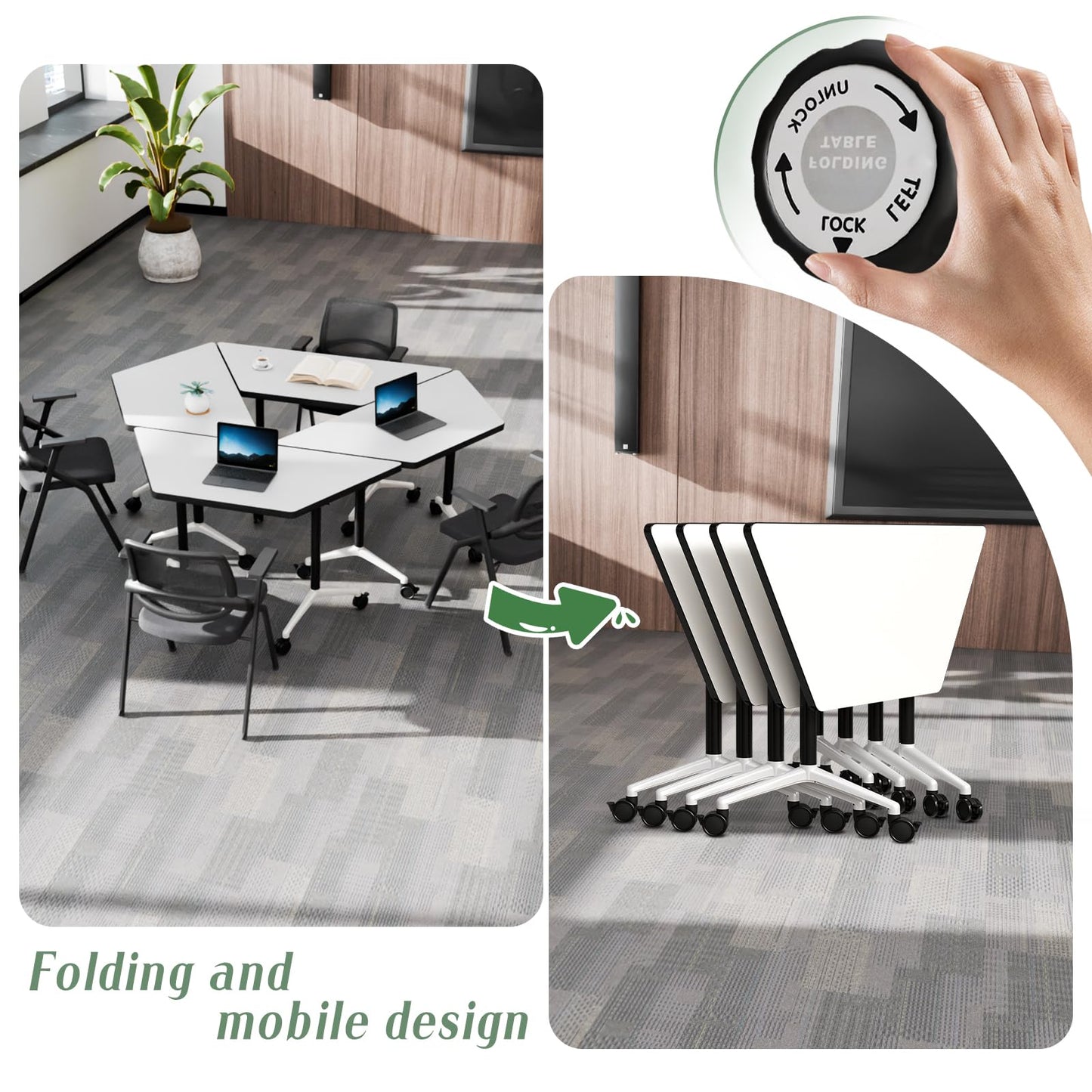 6 Pack Folding Conference Table,T-Shaped Conference Room Tables with Wheels, 47.2 in Modern Conference Table,Mobile Modular Seminar Meeting Desk for Classrooms,Office & Seminar (6, White)