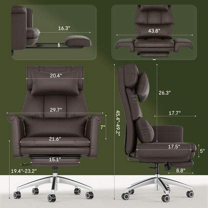 FLEXISPOT Oversized Big and Tall Office Chair, 180° Flip Armrests for Pets&Cross Legged, Computer Desk Chair with Footrest, Lounge Chairs for Home Office Gaming Working, ScratchSafe Air Leather, Brown