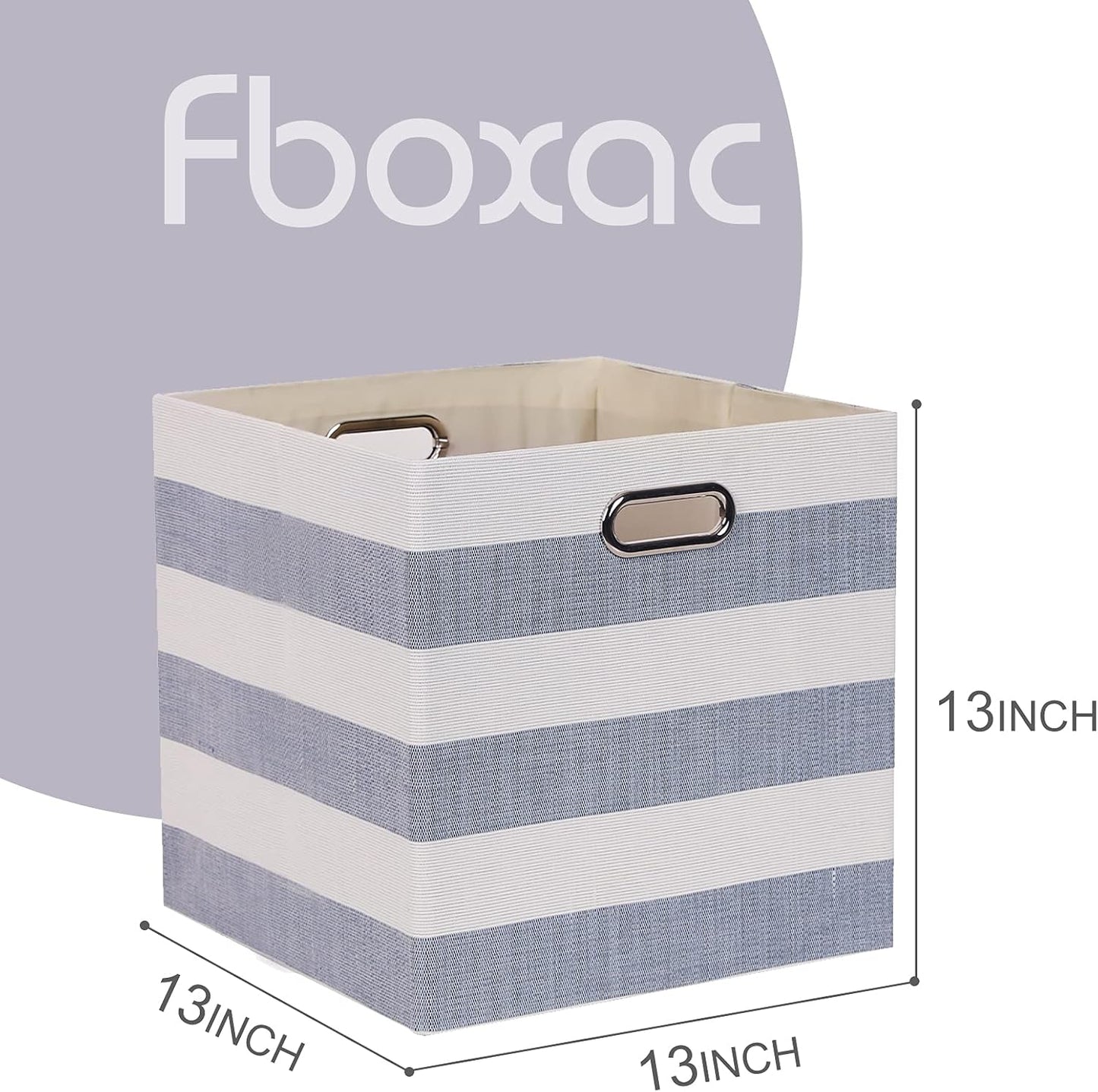 Cube Storage Bins 13×13, Fabric Foldable Box Set of 4, Large Capacity for Closet, Grey-White Stripes