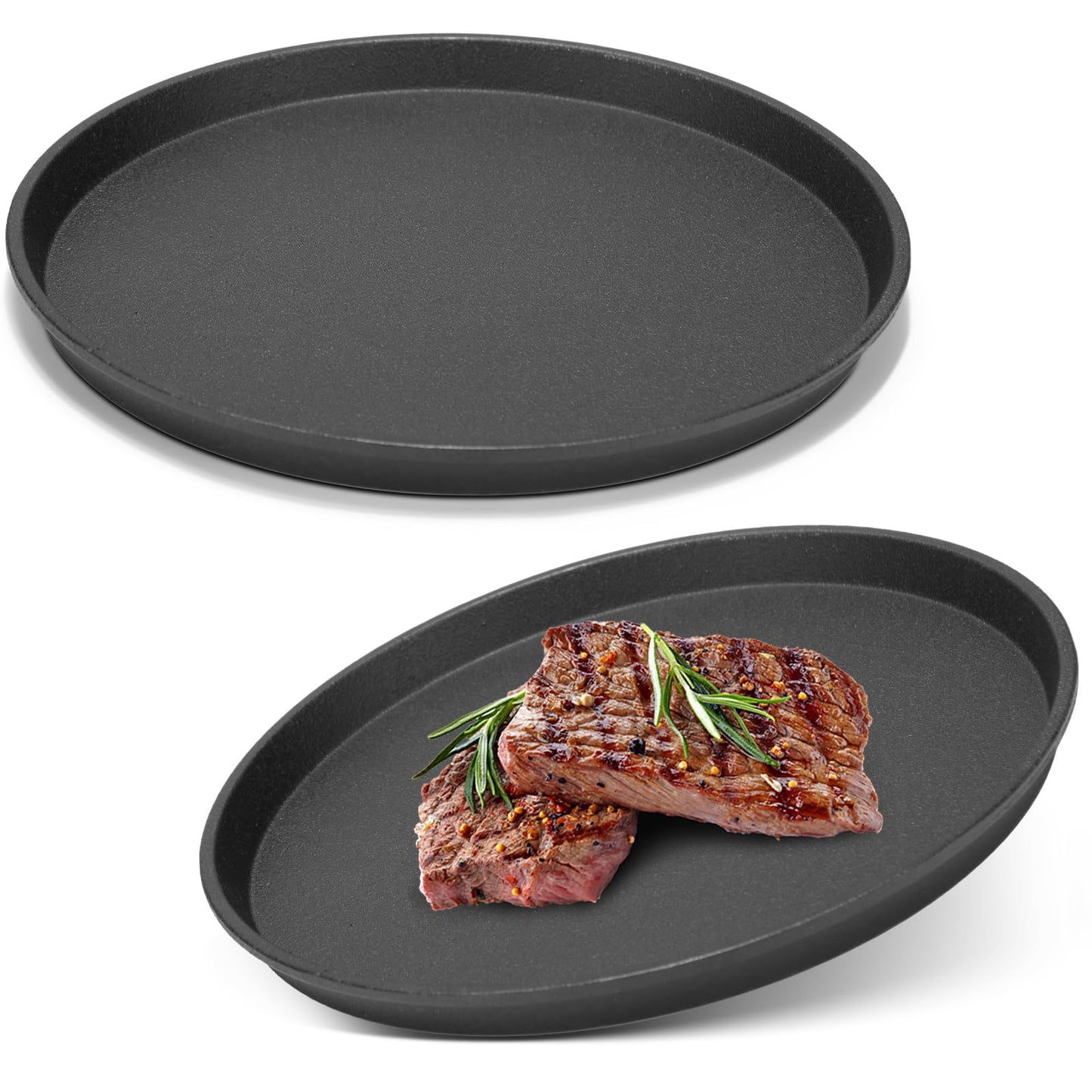 Maxdot 2 Pcs Small Cast Iron Griddle Pan 9.8 Inch Round Cast Iron Pizza Pan for Mother's Day Camping Skillets Casts Irons Grill Pans for Summer BBQ, Baking, Grilling, in the Oven, on the Stove