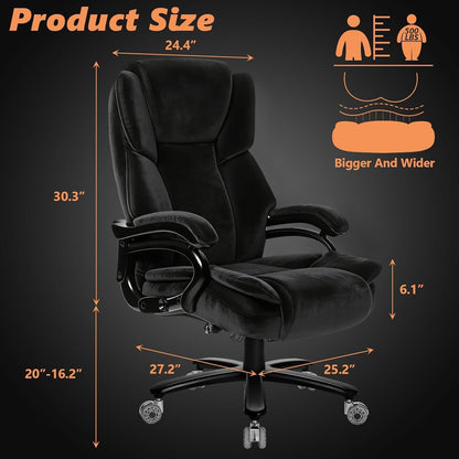 Indulgear 500lbs Fabric Big and Tall Office Chair,500lbs Heavy Duty Office Chair for Heavy People, High Back Executive Computer Chair with Adjustable Lumbar Support, Dual Rubber Wheel