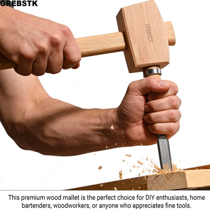 GREBSTK Beech Wood Mallet - Woodworking Hammer & Ice Crusher for Cocktails, Perfect for Chisels, DIY, Bar Tool, Polished Solid Hardwood, 12 Inch