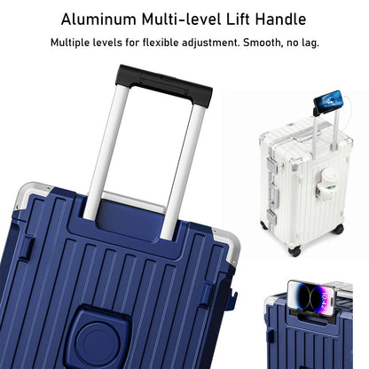 LEOVEN Hardside Luggage, LS-0683 PC Hard Shell Suitcase with Cup Holder, USB, Type-C, 3:7 Ratio, Large Capacity, Aluminium Frame, TSA Customs Lock, 360° Double Wheels with Brake and Shock Absorber