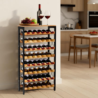 VEVOR 48 Bottle Wine Rack,8-Tier Iron Wine Bottle Holder with Wood Table Top,Freestanding Floor Display Wine Storage Shelves,for Kitchen Pantry, Cellar, Bar, Dining Room,26''L X 9.3''W X 46.9''H