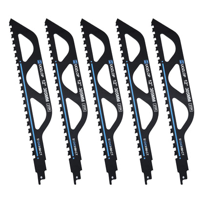 MUOZLOP 12 inch Masonry Reciprocating Saw Blades,2TPI Carbide Blade Strong teeths for Cutting Brick, Cement, Porous Concrete，5 Pack (5, 12 inch)