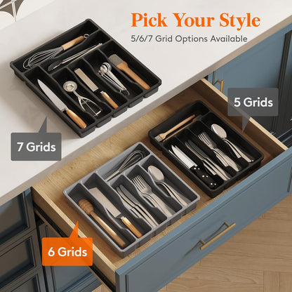 Lifewit Silverware Drawer Organizer Tray, Plastic Cutlery Storage for Kitchen Drawer, 6 Compartment Flatware and