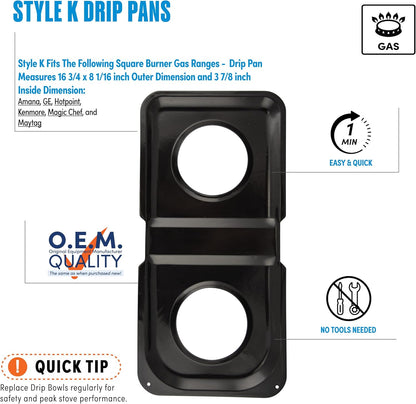 Range Kleen P501 Black Porcelain Rectangular Gas Stove Drip Pan, 16.875 x 8.125-Inches