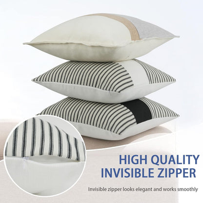 18x18, Set 2, Farmhouse Pillow Covers Boho Modern Accent Square Throw Pillow Covers of Black and White Striped