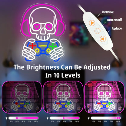 hhuohuona Skull Game Neon Sign Gaming Light Up Sign Dimmbale Skull Led Signs Skeleton Gamer Neon Lights for Man Cave Game Room Decor Gifts for Gamers Boys