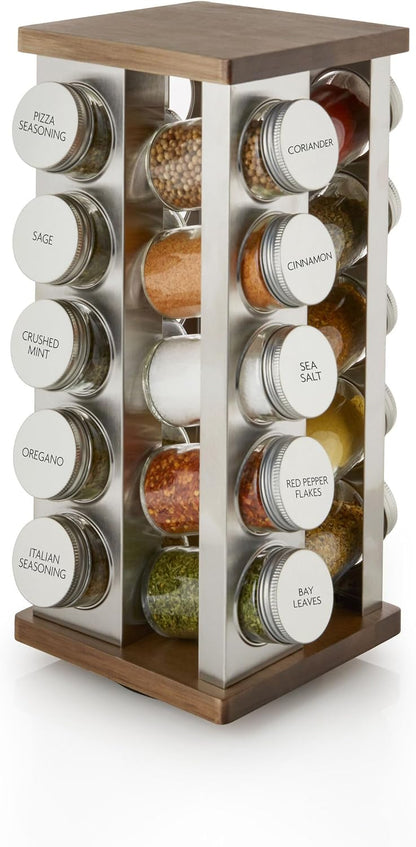 20 Countertop 5 Kamenstein Jar Vintage Spice Rack with Spices Included, Revolving Spice Organizer with Glass Jars