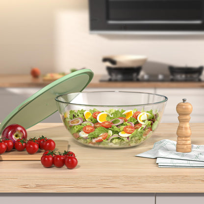Quald Extra Large Glass Mixing Bowls Clear Glass Salad Cooking Bowls for Kitchen Salad Bread Storage (4.7Qt)