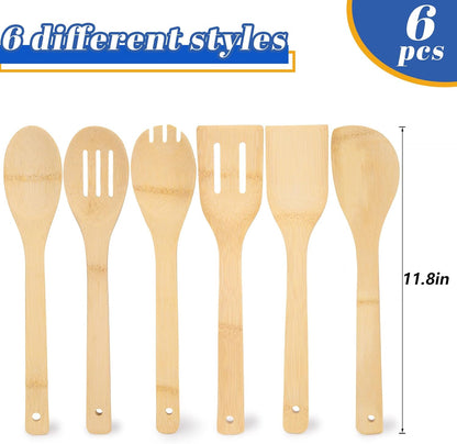 HANSGO 6PCS Bamboo Cooking Utensils Set, Spatula Spoons for Home Kitchen, Housewarming Gift