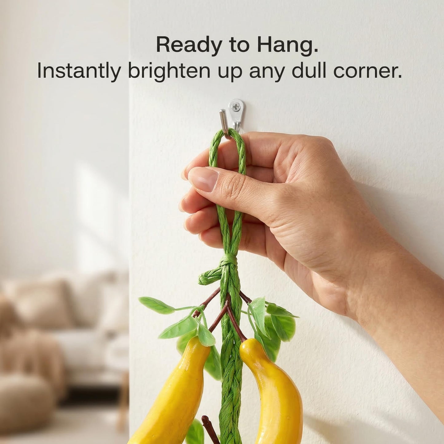 Veemoon 2pcs Artificial Small Hanging Bananas Bunch, Farmhouse Wall Fake Fruit Decoration Artificial Bananas String Lifelike Foam Tropical Fruit Ornament for Home Shop Window Display Props, 23.19"