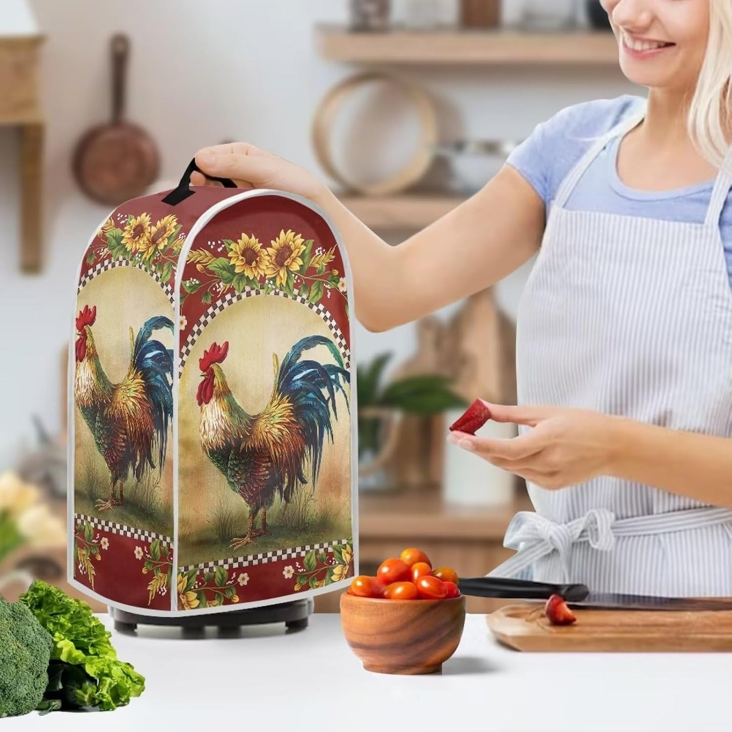Sunflower Rooster Blender Cover, Fingerprint-proof Dust-proof Protection for Appliances, Waterproof Fabric Case for
