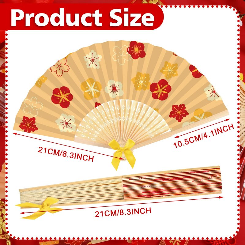 Roowest 36 Pcs Chinese New Year Paper Fans with Bamboo Handles - Asian Oriental 2026 Lunar New Year Decoration Folding Fans Bulk for Japanese Chinese Festival Wall Decor Party Favor Gifts