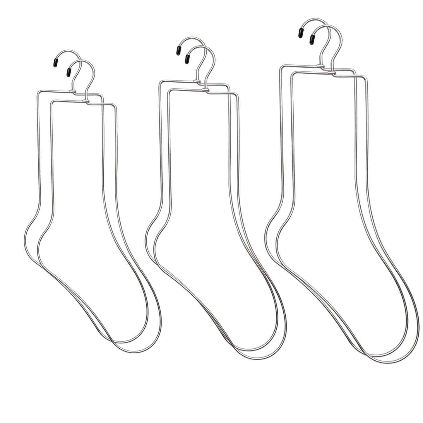 3 Pairs Metal Sock Blockers for Knitting - Stainless Steel Wire Sock Forms for Blocking, Drying & Display - Set of Small, Medium, Large Sizes (6 Pieces Total) with Hanger Hook