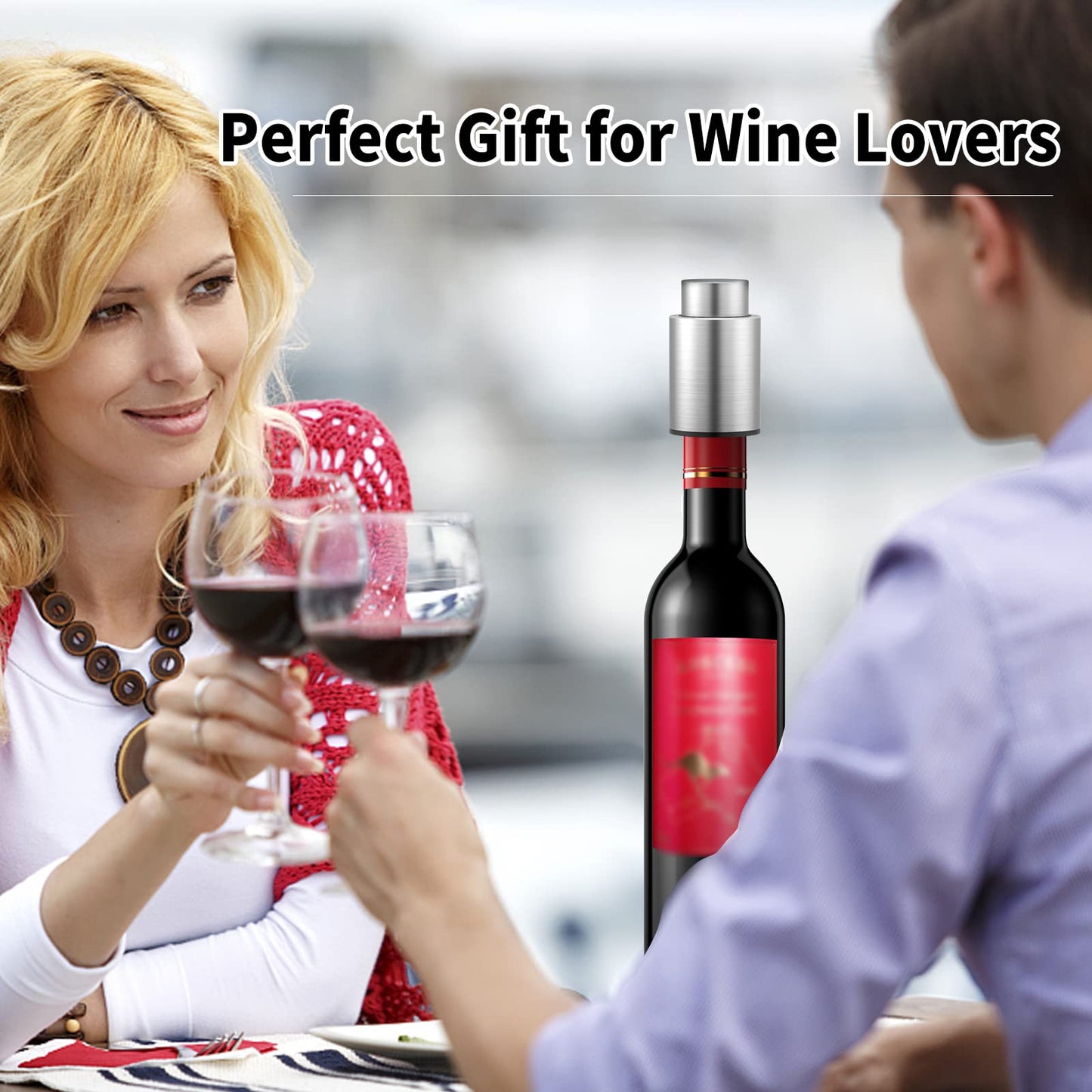[2 PACK]Wine Bottle Stoppers，2-in-1 Vacuum Wine Stopper，1 Stainless Steel (Silver) and 1 ABS(Black) Wine Savers, Reusable Wine Preserver, Vacuum Pump Corks Keep Wine Fresh, Best Gift Accessories.