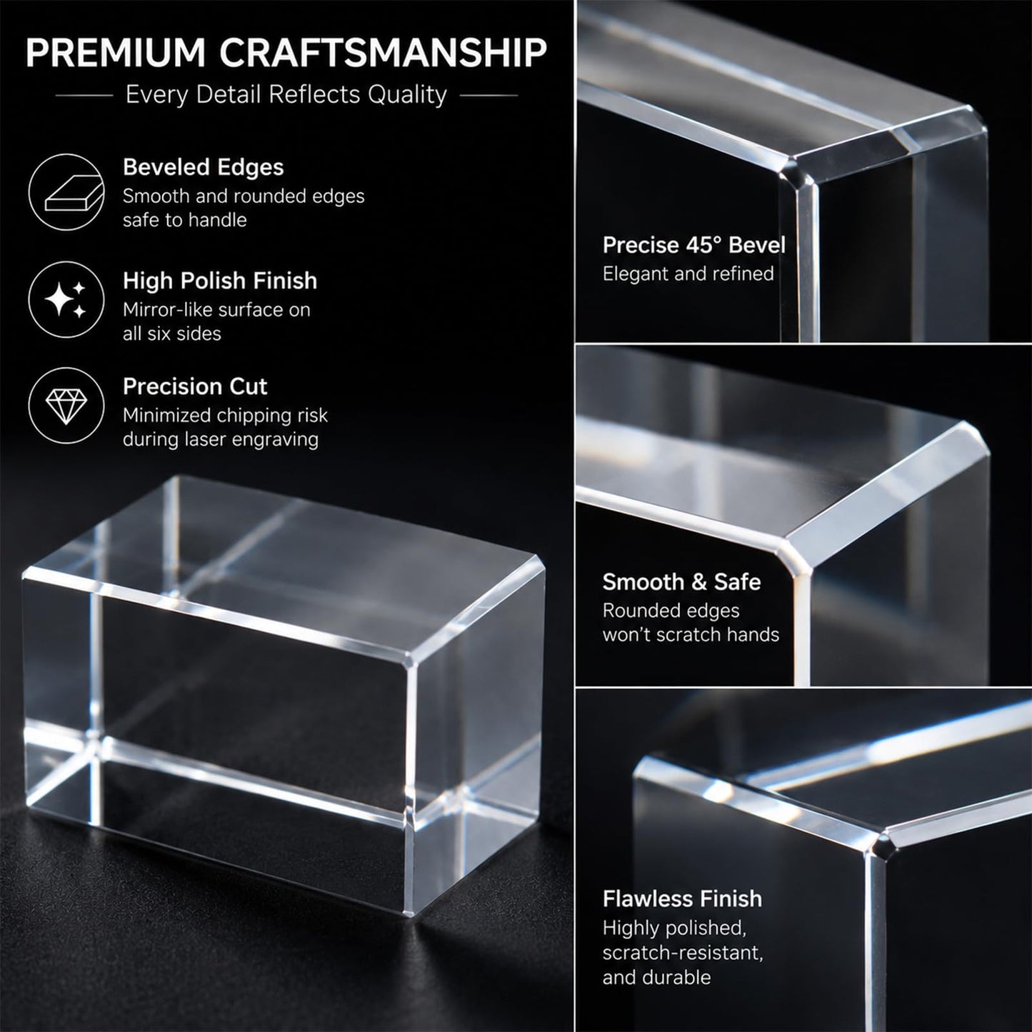 1 Pack K9 Crystal Blank Blocks for 2D & 3D Laser Engraving, 1.97 x 1.97 x 3.15 Inches Clear Glass Cubes for Subsurface Photo Gifts, Professional Grade Crystal Blanks for DIY Custom Awards