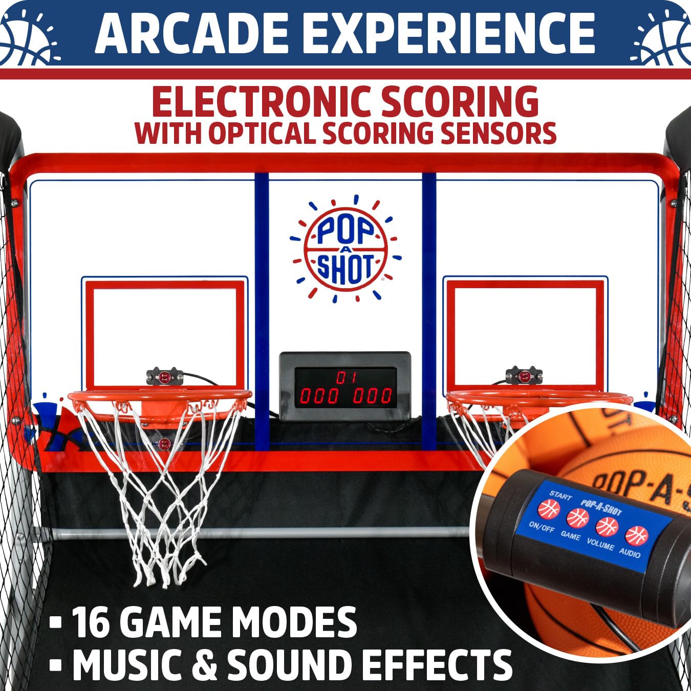Pop-A-Shot Official Indoor/Outdoor Dual Shot Basketball Arcade Game - Weather Resistant - 16 Different Games - 6 Audio Options - Near 100% Scoring Accuracy - Large LED Scoreboard