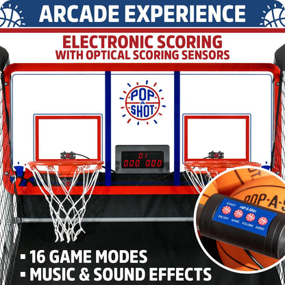 Pop-A-Shot Official Indoor/Outdoor Dual Shot Basketball Arcade Game - Weather Resistant - 16 Different Games - 6 Audio Options - Near 100% Scoring Accuracy - Large LED Scoreboard