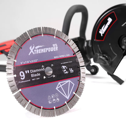 XtrempowerUS 9" Concrete Saw Circular Saw 1800W Electric Cut Off Saw Disc Cutter, Power Cutter Guide Roller (Include 9" Blade), Red/Black