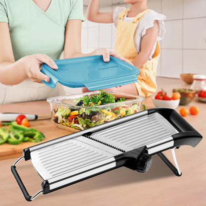NIOSAVM commercial Mandoline Slicer,Stainless Steel Vegetable Slicer,non-slip mandoline slicer for kitchen,Keto,Potato,cucumber,4 Blades & Cut-Resistant Gloves(Includes Brush & Cloth).