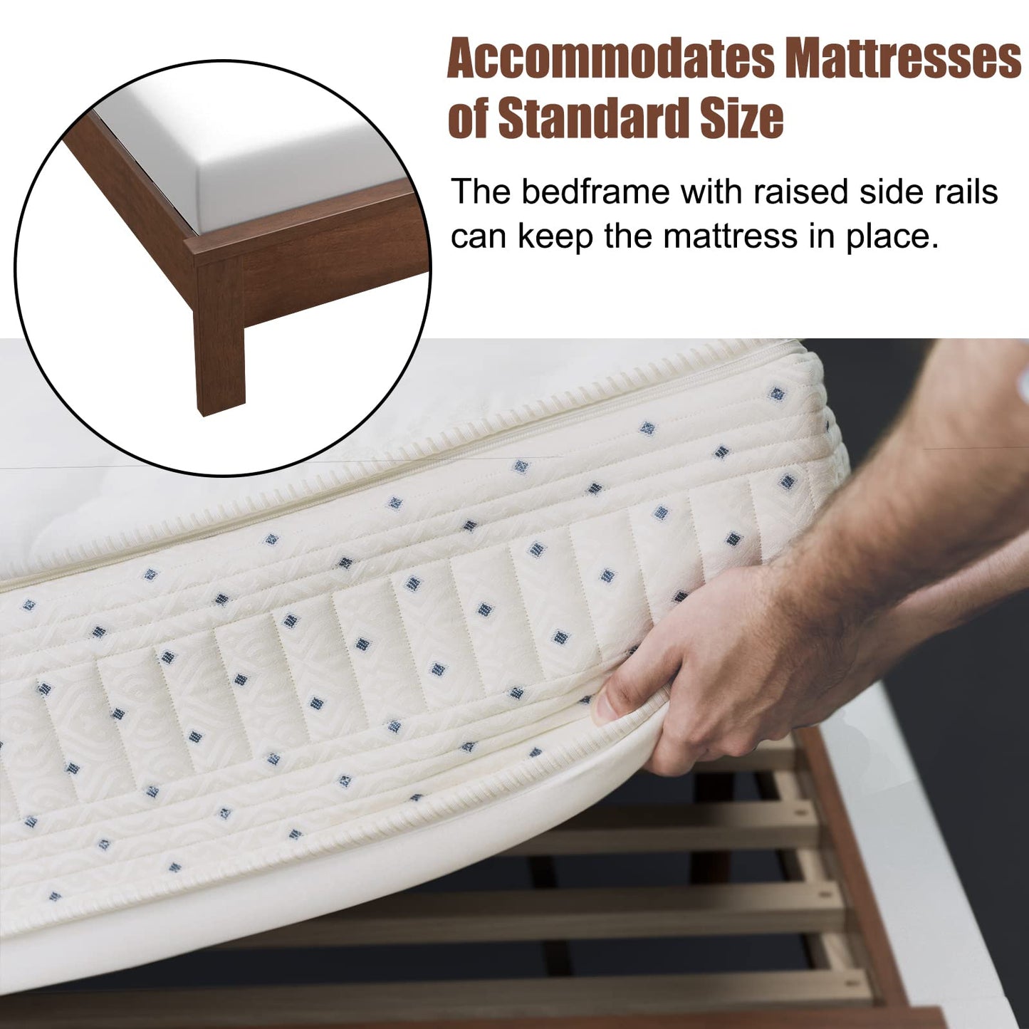 KOMFOTT Full Size Wood Platform Bed Frame with Headboard, Wooden Mid Century Platform Bed with Slat Support & Under Bed Storage, Mattress Foundation Bed Base, No Box Spring Needed, Walnut