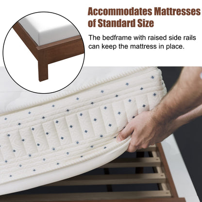 KOMFOTT Full Size Wood Platform Bed Frame with Headboard, Wooden Mid Century Platform Bed with Slat Support & Under Bed Storage, Mattress Foundation Bed Base, No Box Spring Needed, Walnut
