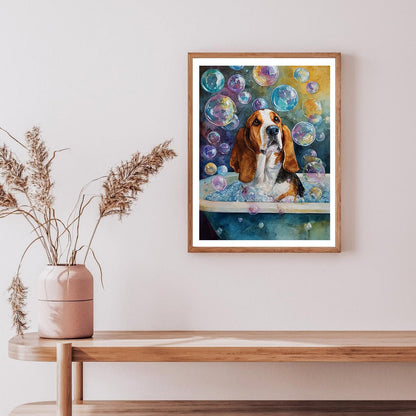CDYCNXZ Basset Hound Dog 5D Diamond Painting for Adults, Dog in Bathtub Full Round Drill Diamond Art for Beginners Gem Painting Crafts Bathroom Wall Decor 12x16 inch