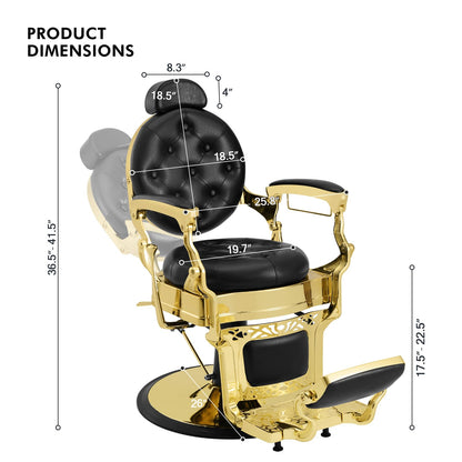 Artist hand Retro Barber Chair Heavy Duty Barber Chairs Vintage Salon Chair Hydraulic Recline Beauty Spa Styling Equipment Rounded Cushioning with Puckered Button (Gold)
