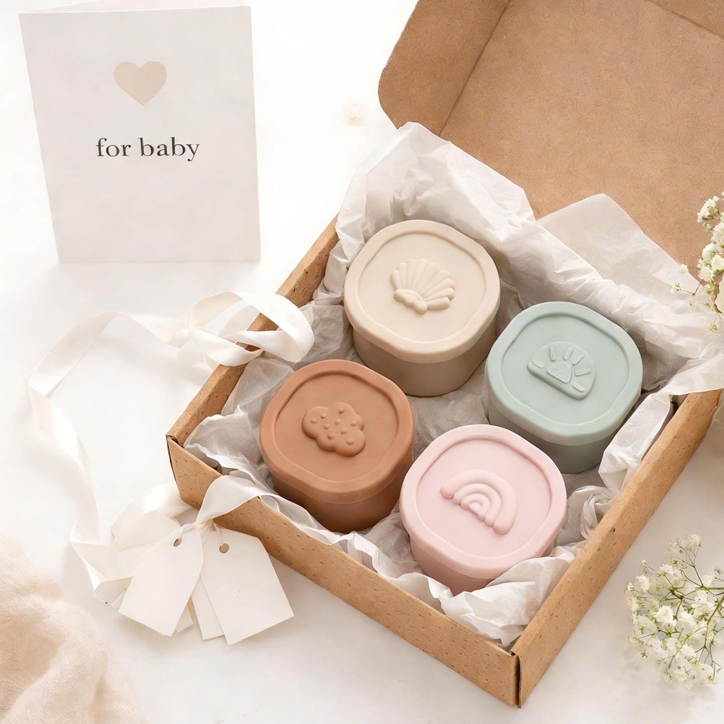 Baby Food Containers with Lids Silicone Baby Food Storage Containers for Infants & Toddlers, Leakproof Freezer-Safe Reusable Baby Food Jars for Breastmilk & Solid Foods, 4oz Silicone Containers, 4PK