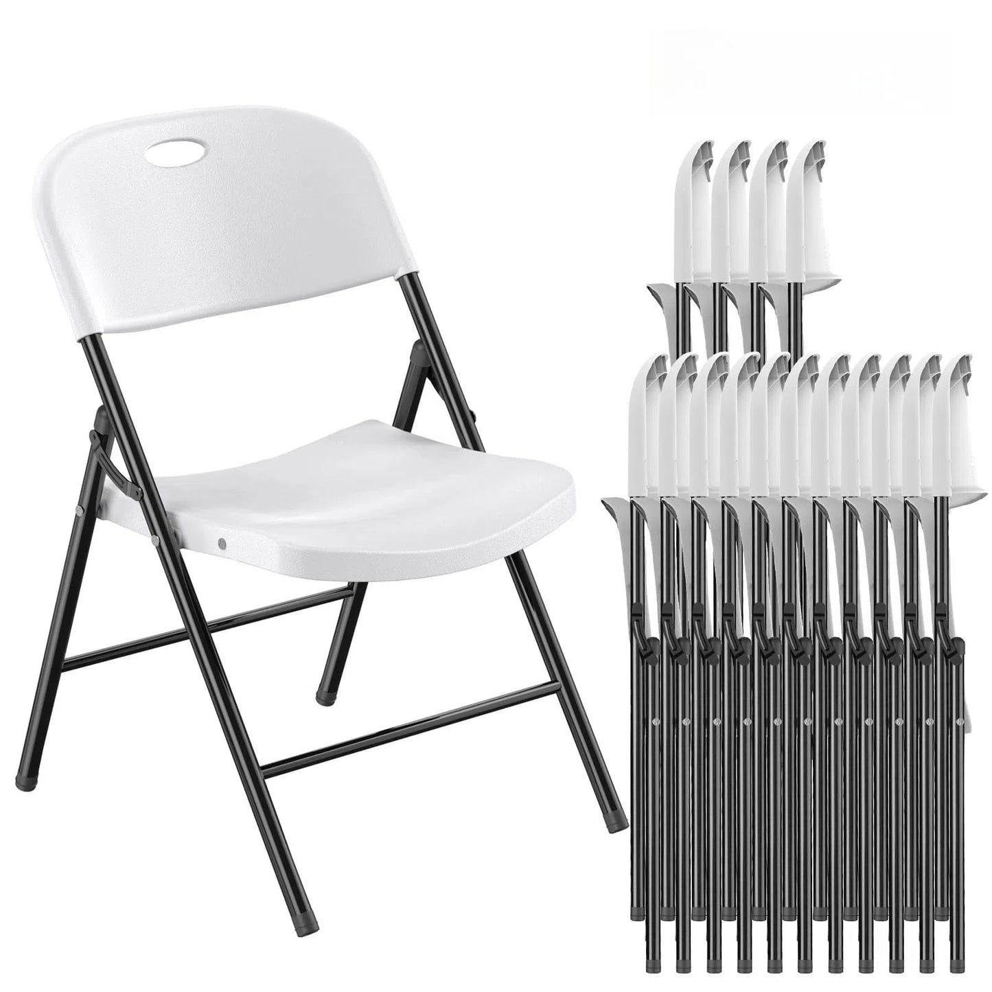 Nazhura 650 Weight Limit Heavy Duty Plastic Folding Chair with Reinfoced Steel Frame for Indoor and Outdoor, Wedding, Party, Restaurant, Meeting Room, Patio and Garden (White, 16 Pack)
